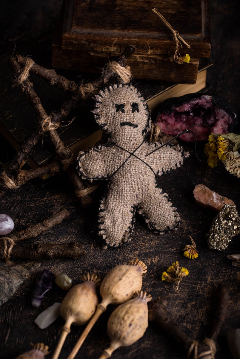 Voodoo doll. Black magic esoteric ritual.