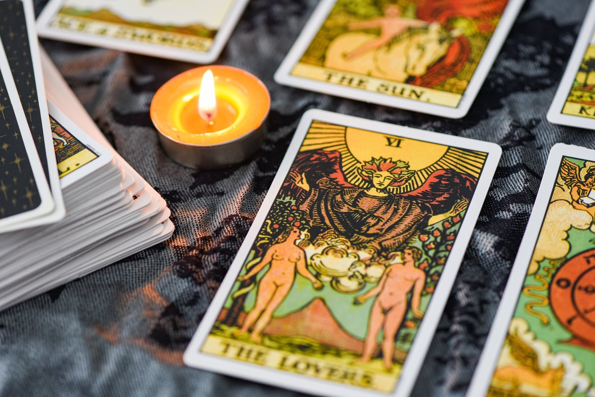 Tarot Cards with a Tealight Candle  